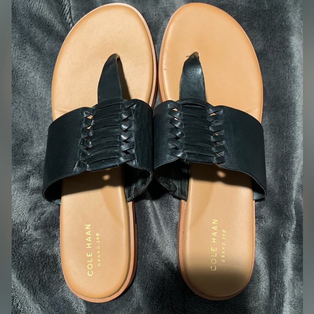 COLE HAAN Grand 360 Women’s Black Braided Thong slide sandal sz 9